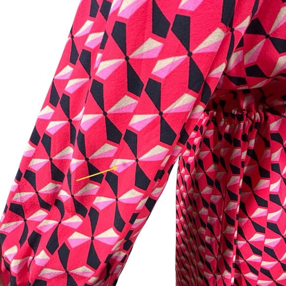 Kate Spade Silk Blend Dress Diamond Pinwheel Print Womens Large Pink Black READ - Picture 2 of 12